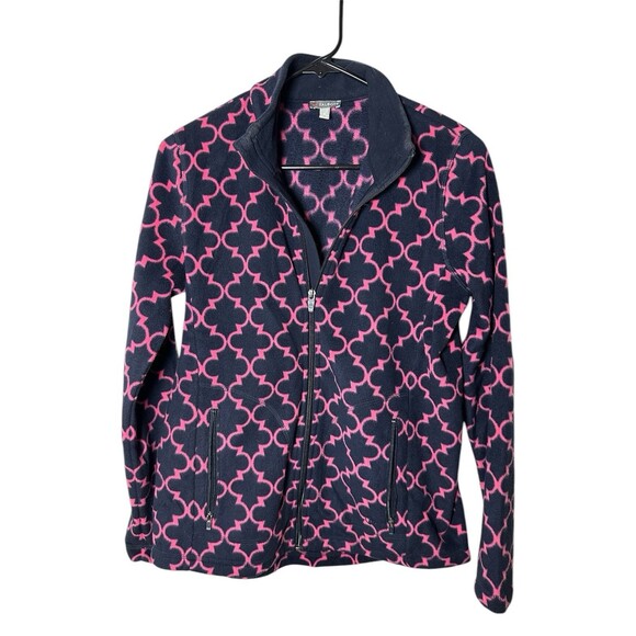 Talbots Fleece Jacket Pink & Navy Women’s Size Medium, Soft With Zip Pockets - Picture 1 of 13